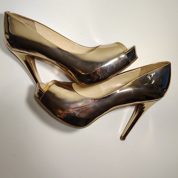 Gorgeous Guess Los Angeles Rose Gold Peep Toe Stiletto's Heels Pumps - Picture 3 of 10